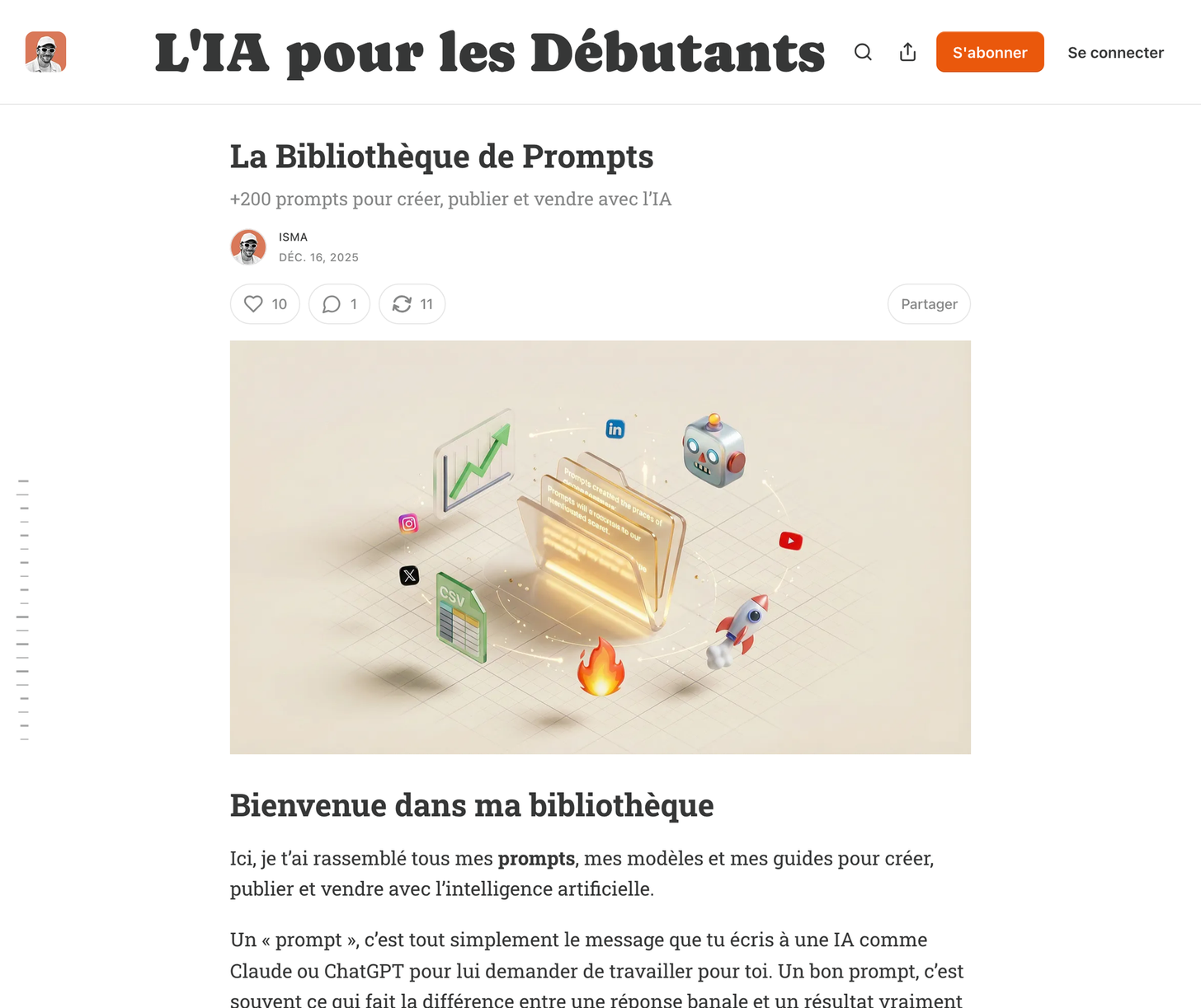 La page réelle de la Bibliothèque de Prompts : +200 prompts pour créer, publier et vendre avec l'IA